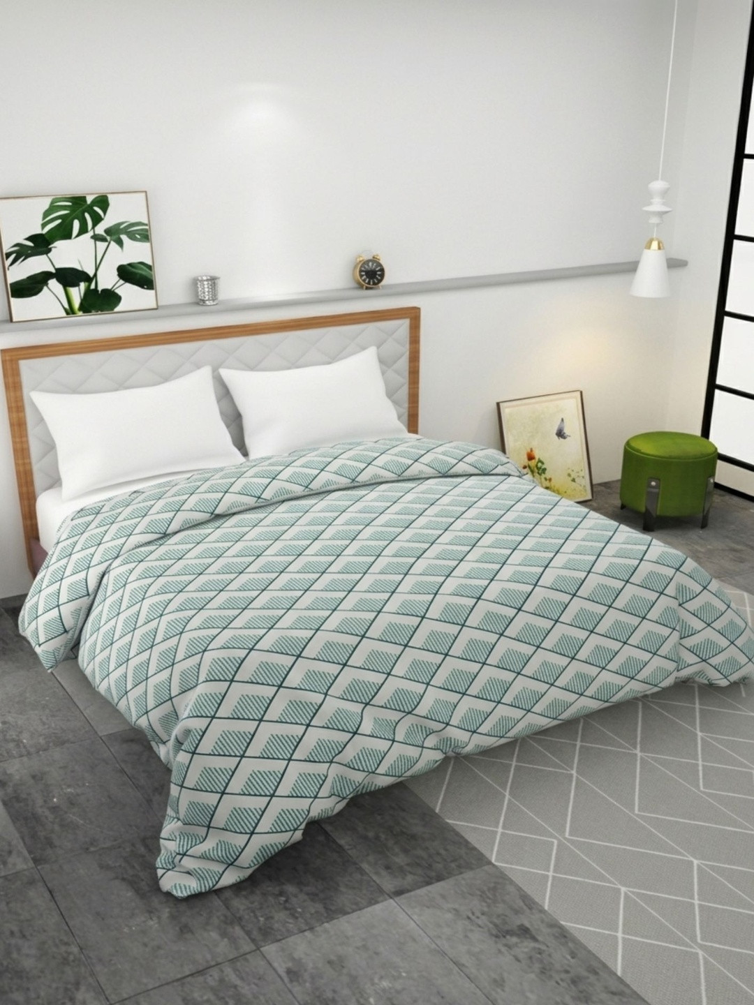 BELVOSTUM Green Printed Cotton Duvet Cover