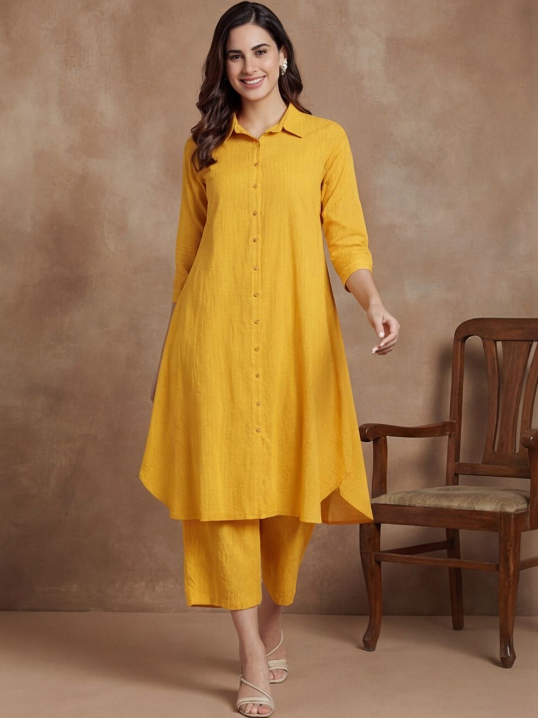 BLACK & BLAH BLAH Women Striped Regular Pure Cotton Kurta with Trousers