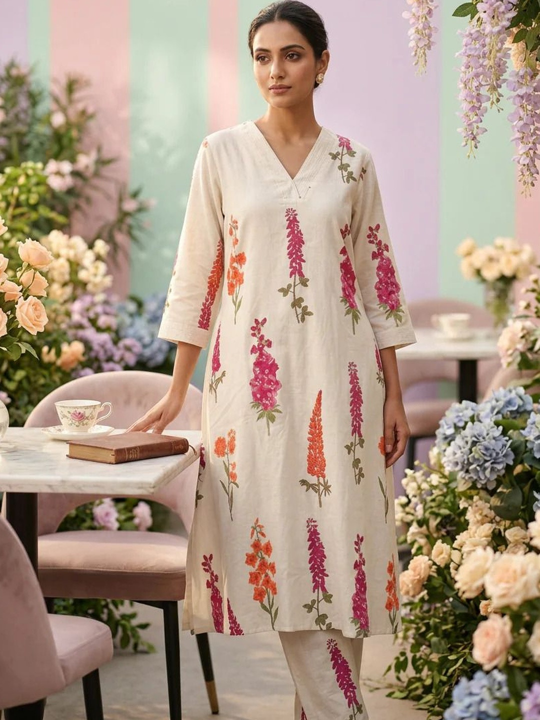 Moda Rapido Women Floral Printed Regular Kurta with Trousers