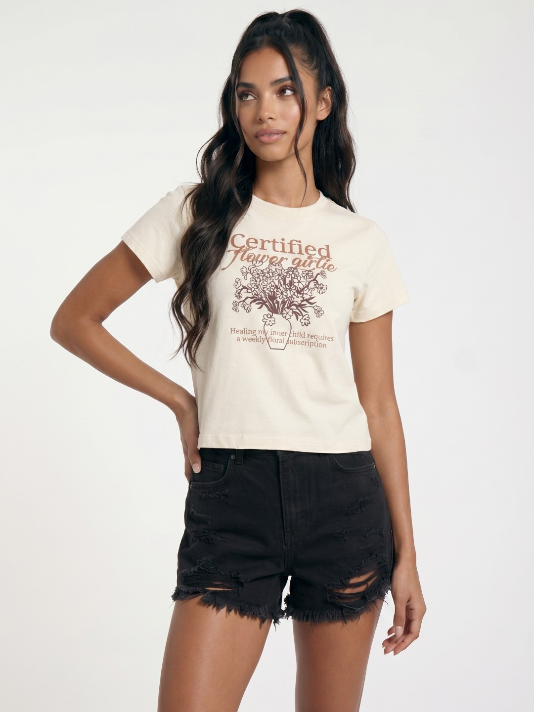 glitchez Typography Floral Printed Regular Fit T-shirt