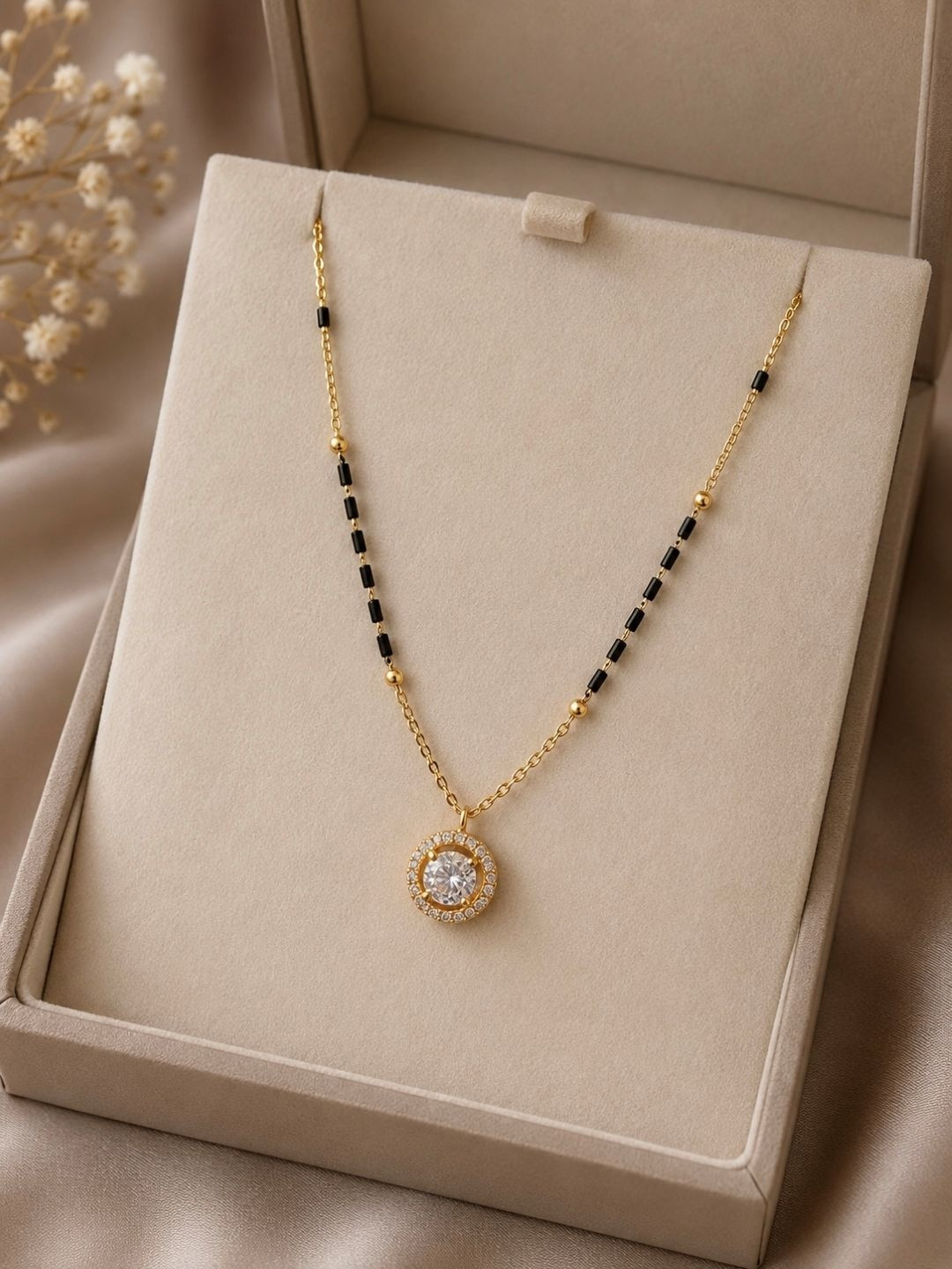 Zeviel Gold-Plated Artificial Stones and Beads Mangalsutra