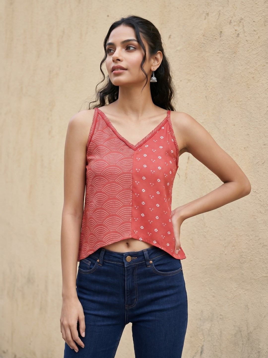 fusion by glitchez Geometric Printed Asymmetric Top