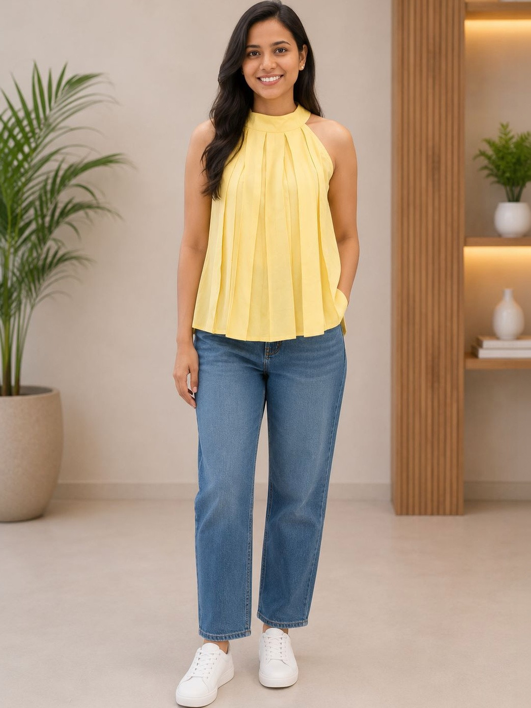 Myshka Halter Neck Linen Blend Top