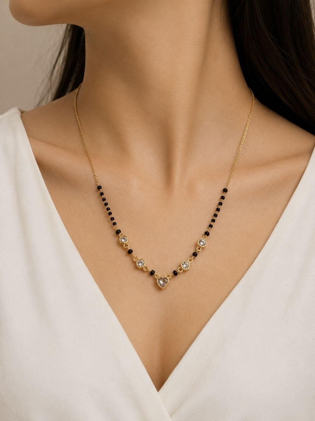 Zeviel Gold-Plated Artificial Stones and Beads Mangalsutra