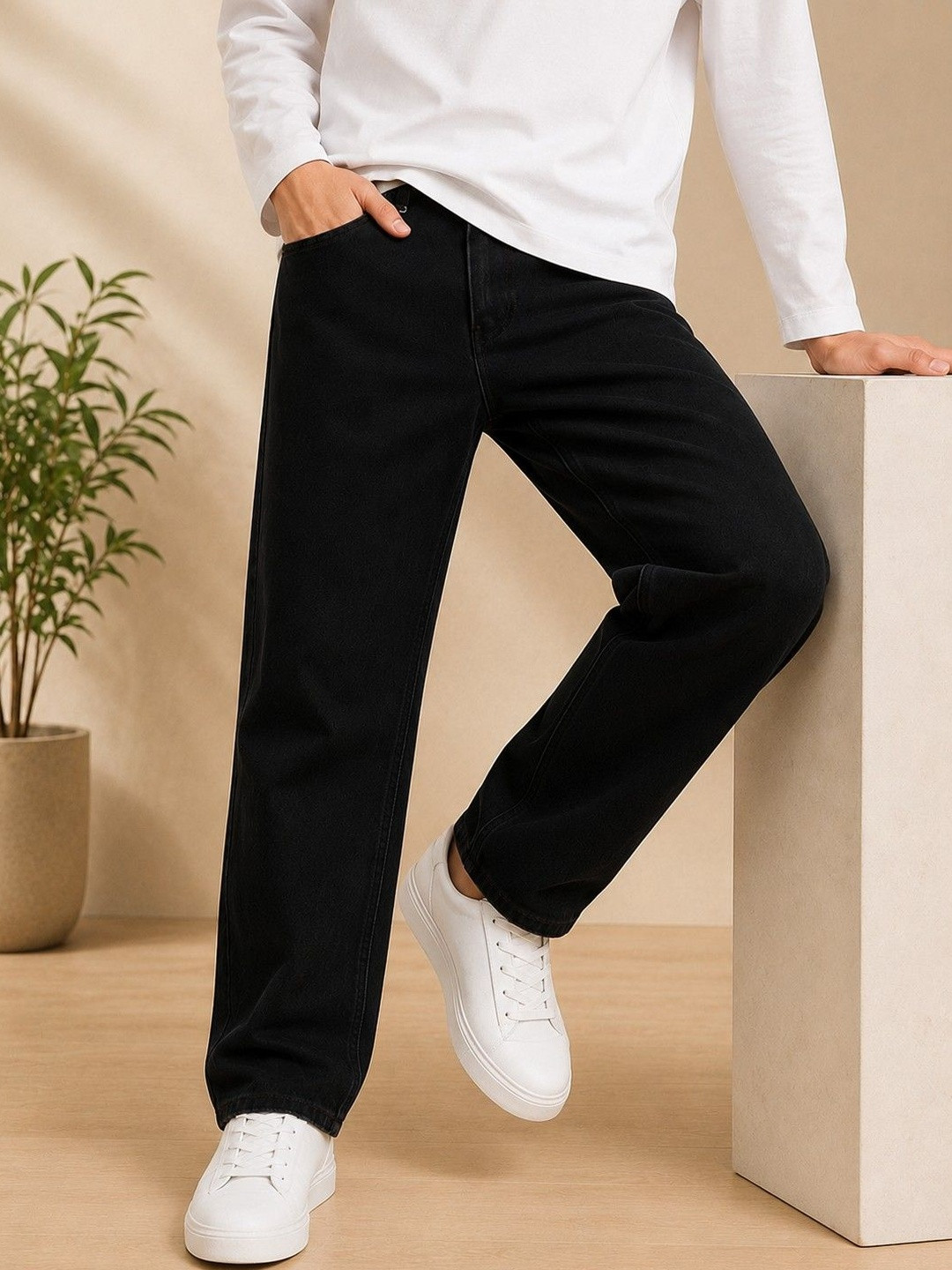 DENIM LIFE Men Classic Straight Fit Mid-Rise Stretchable Jeans