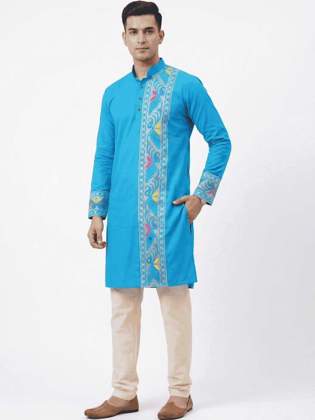GOURI COLLECTIONS Men Cotton Printed Kurta Pyjama Set