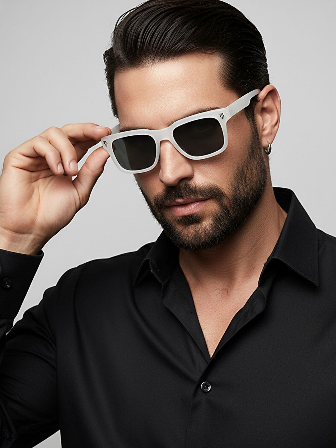 SZN Unisex Black Lens & White Rectangle Sunglasses with