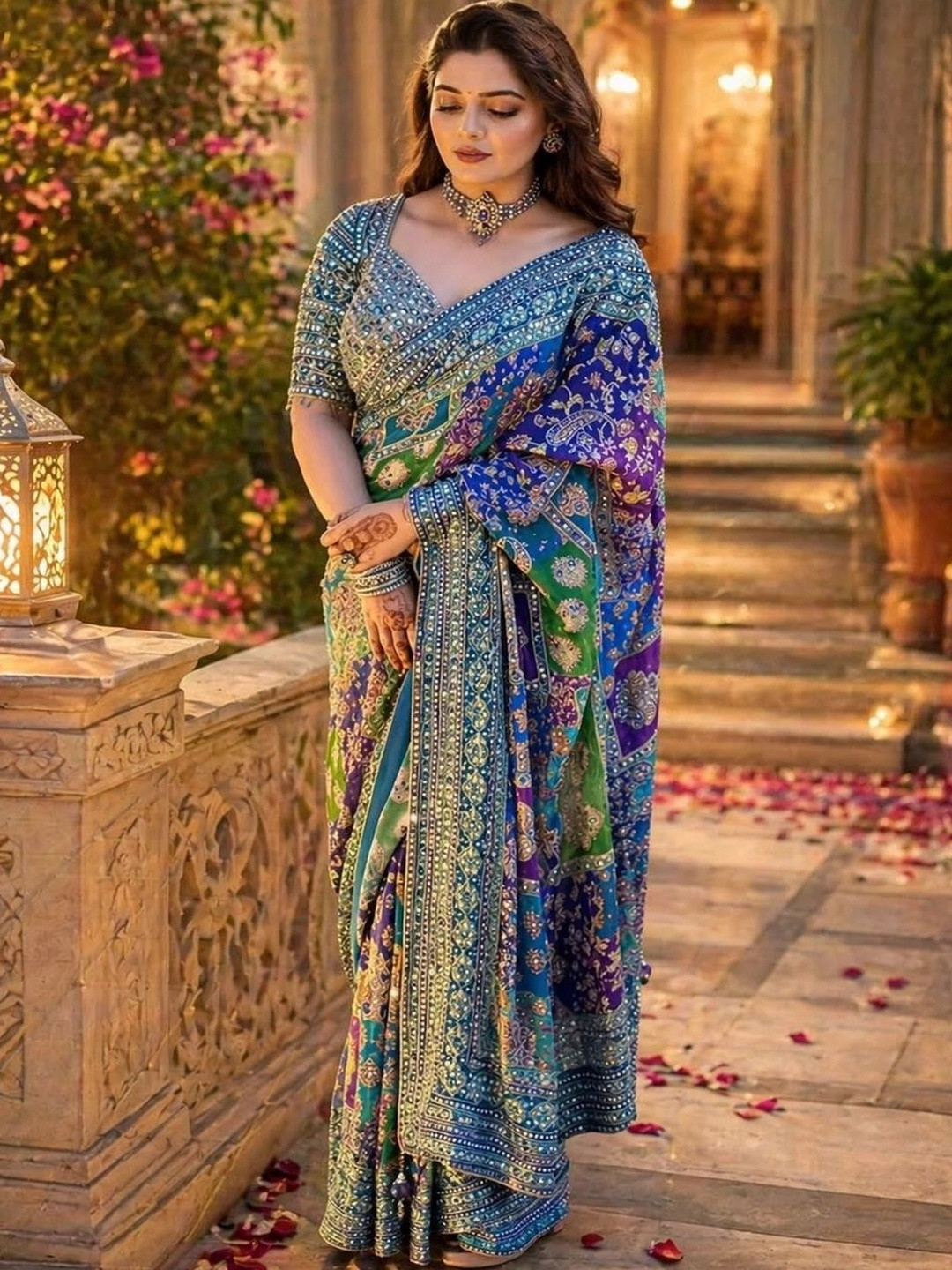 NKV Ethnic Motifs Mirror Work Art Silk Heavy Work Banarasi Saree