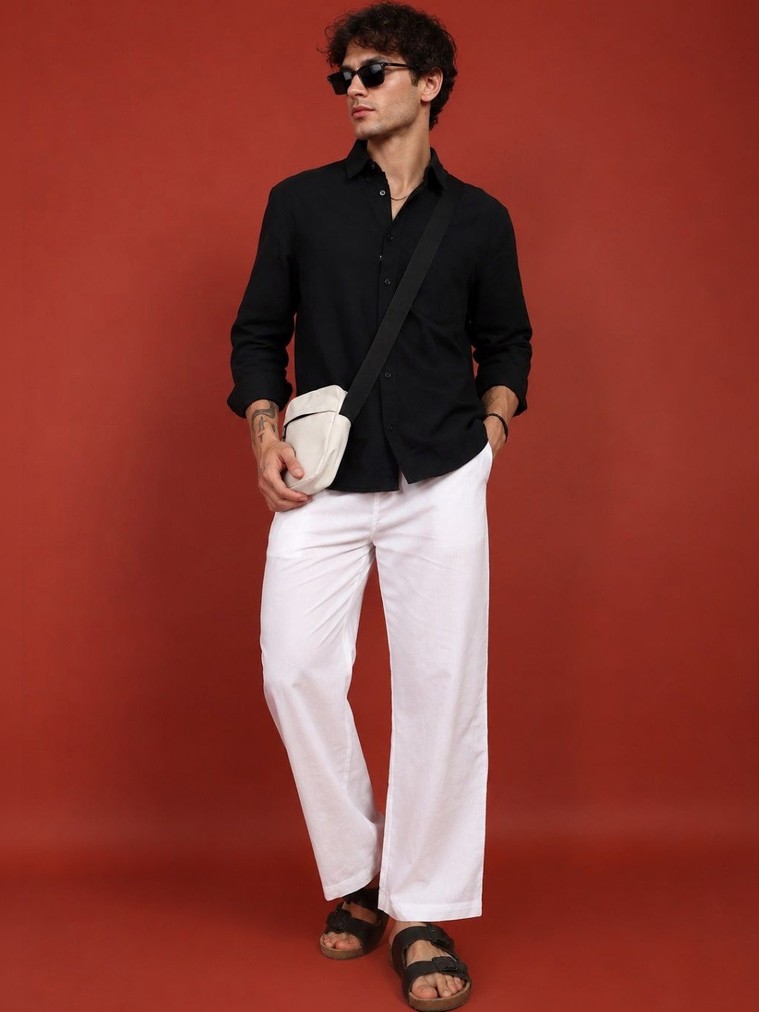 HERE&NOW Men White Linen Trouser
