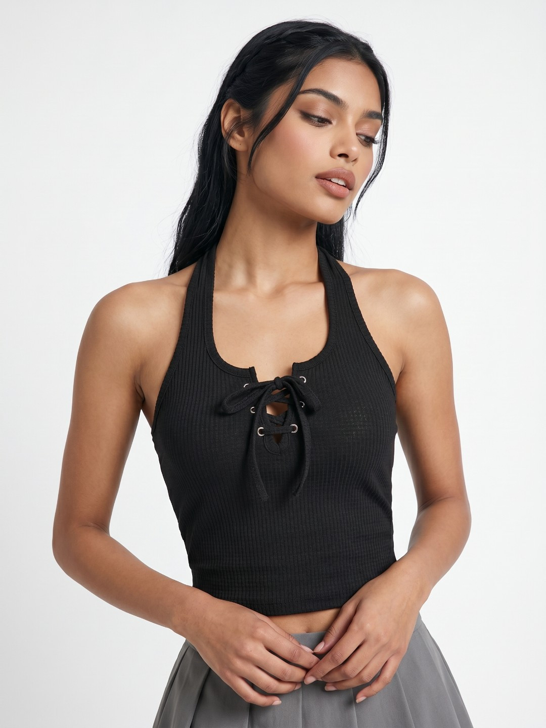 glitchez Textured Crop Fitted Top