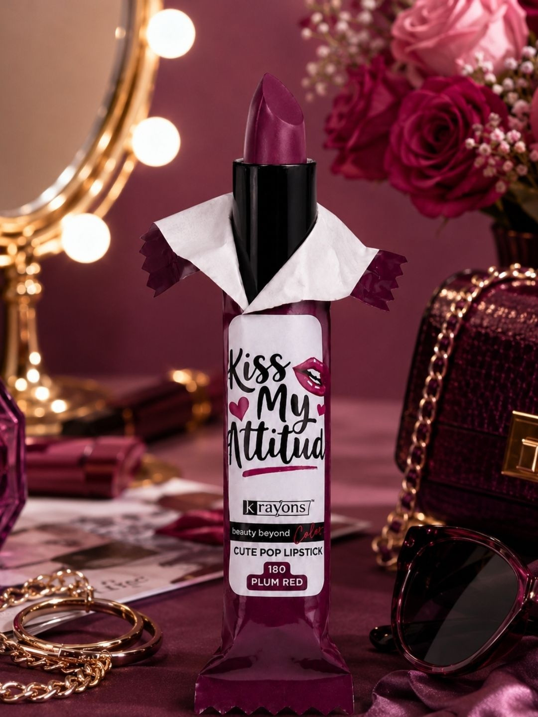 krayons Cute Pop Matte Lipstick - Plum Red 180 - 3.5 g