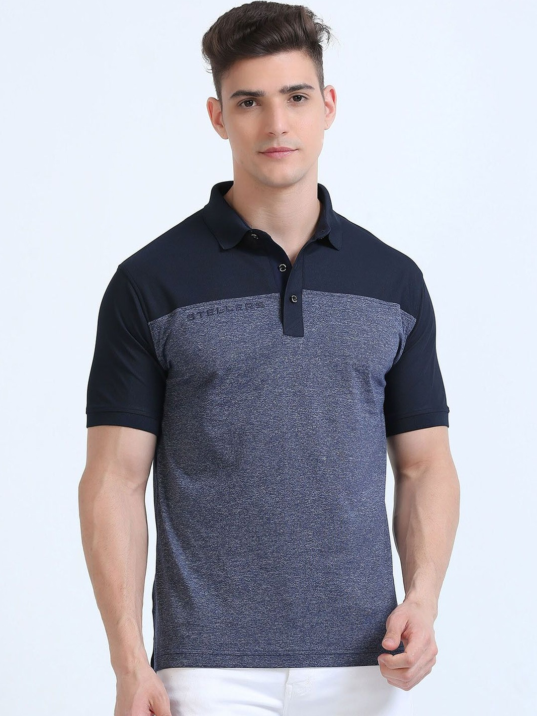 STELLERS Men Regular Fit Colourblocked Polo Collar T-shirt