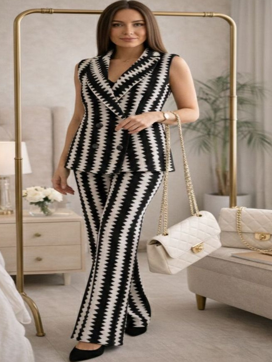 PRIMORDIAL Cotton Striped Top With Trousers