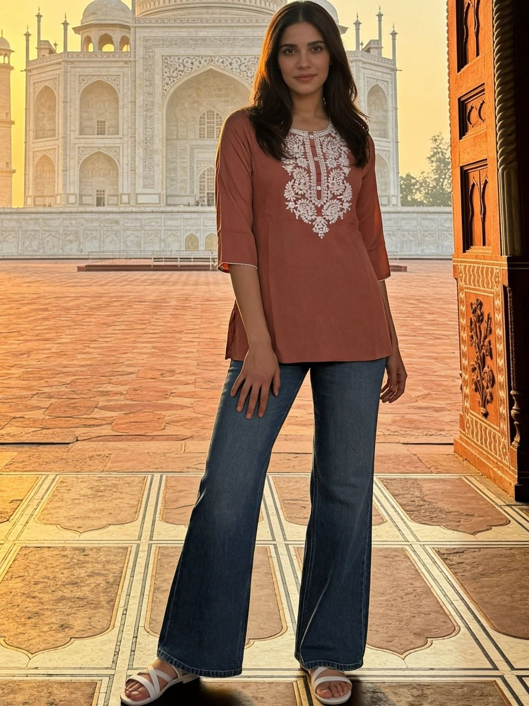 Rangita Ethnic Motifs Embroidered Chikankari Kurti