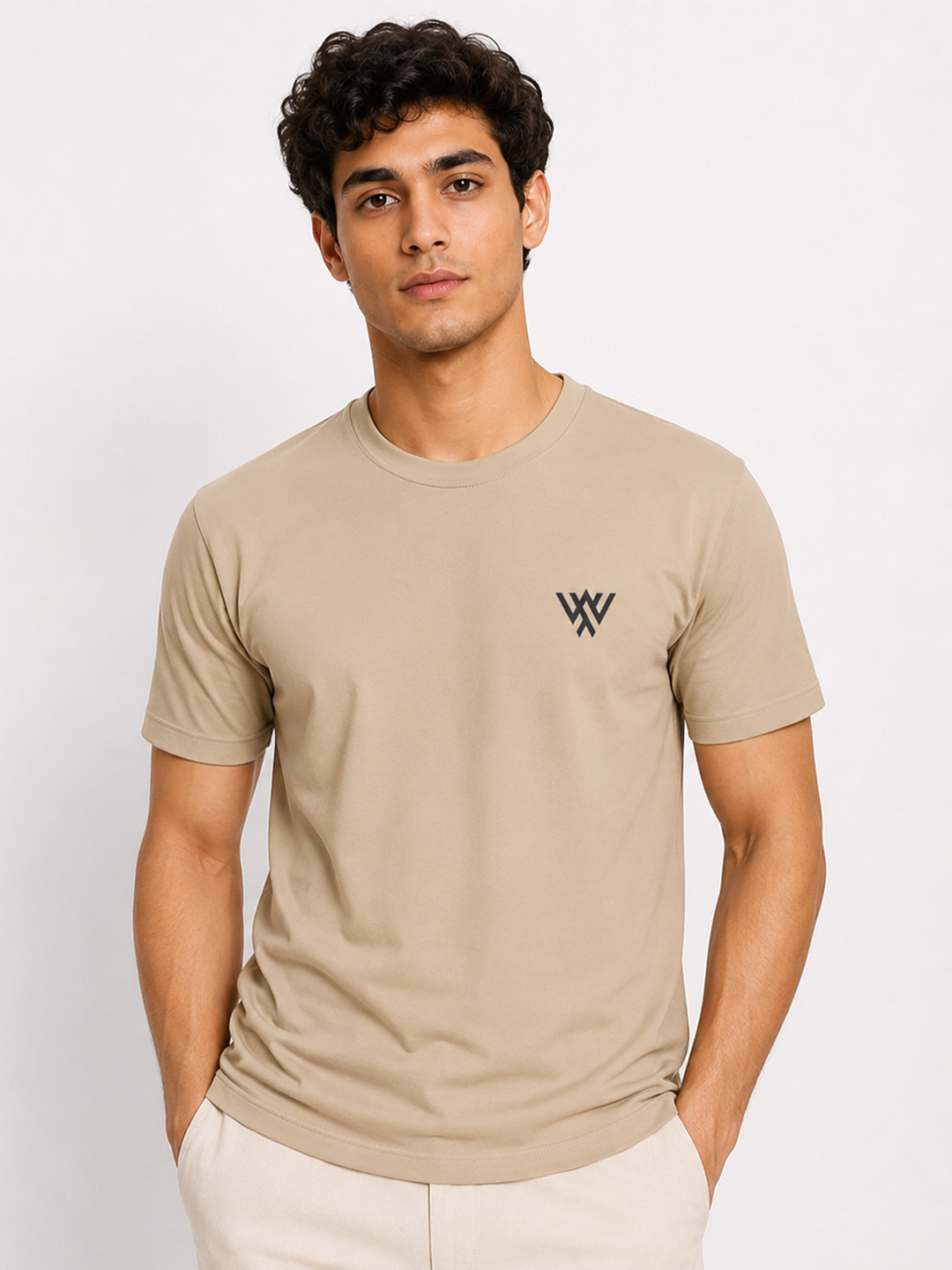 Warrior World Men Beige Graphic Printed Cotton Round Neck T-shirt
