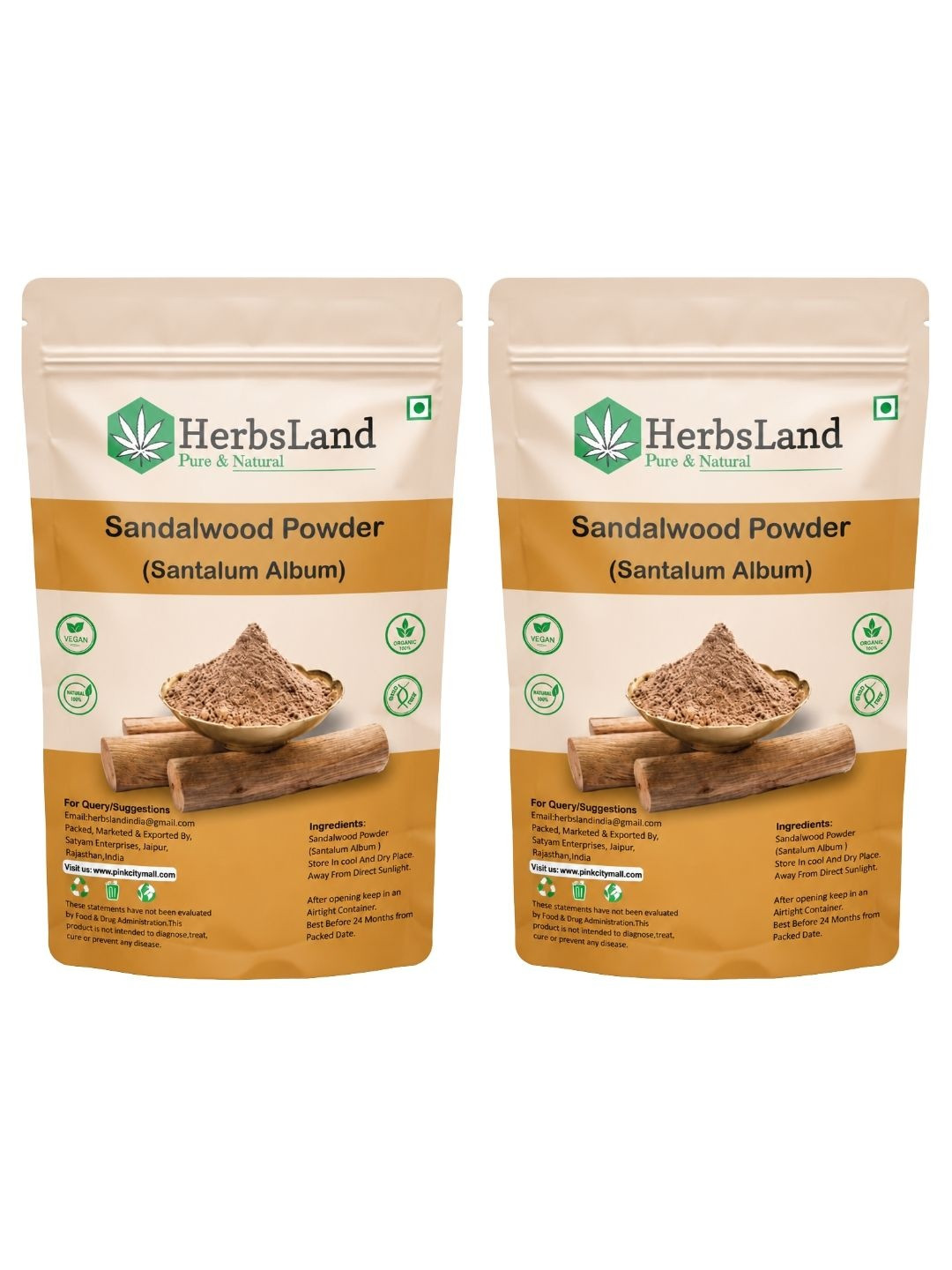 HerbsLand Set Of 2 Pure Sandalwood Powder - 100 g Each