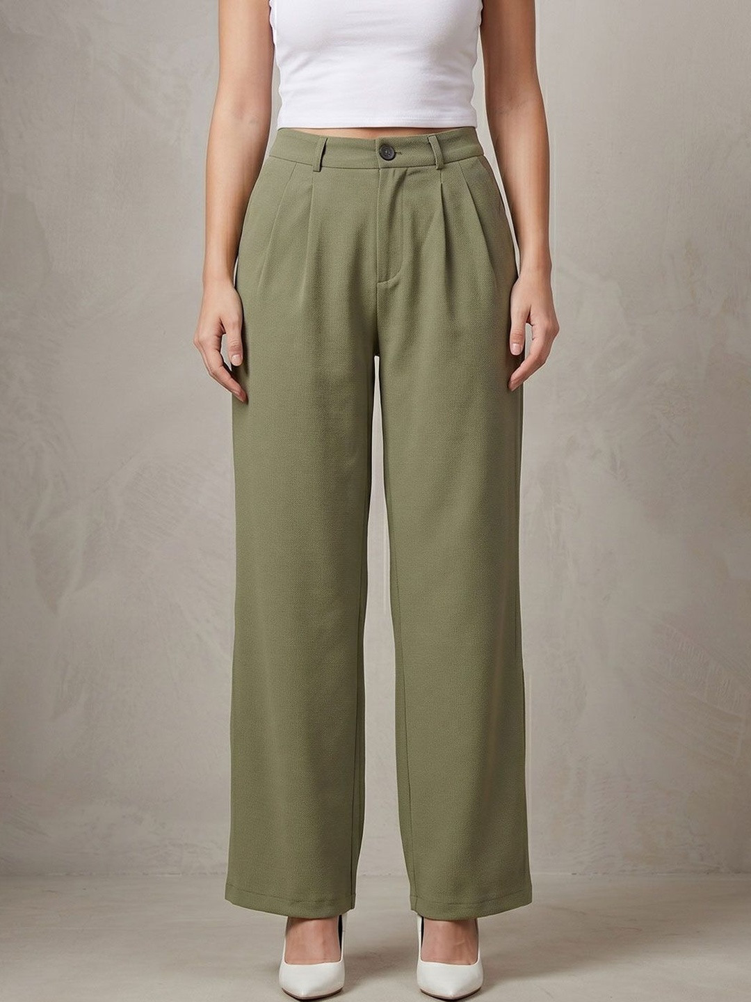 Sheluxe Women Comfort Straight Fit High-Rise Pleated Trousers