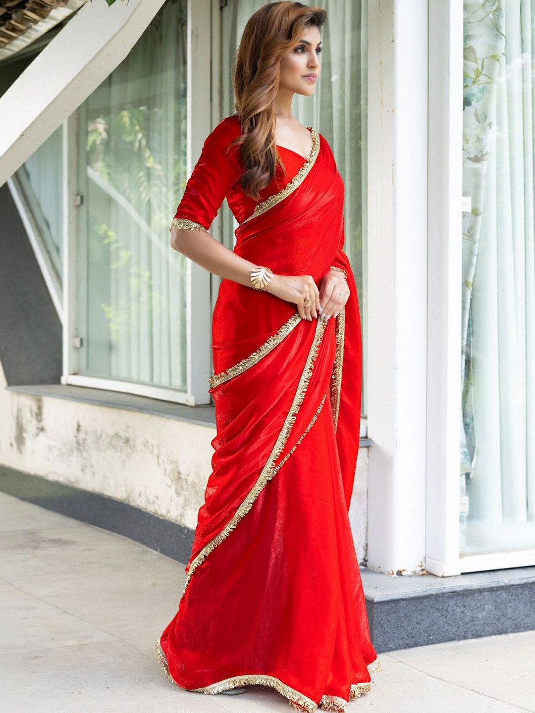 Branzios Sequinned Satin Saree