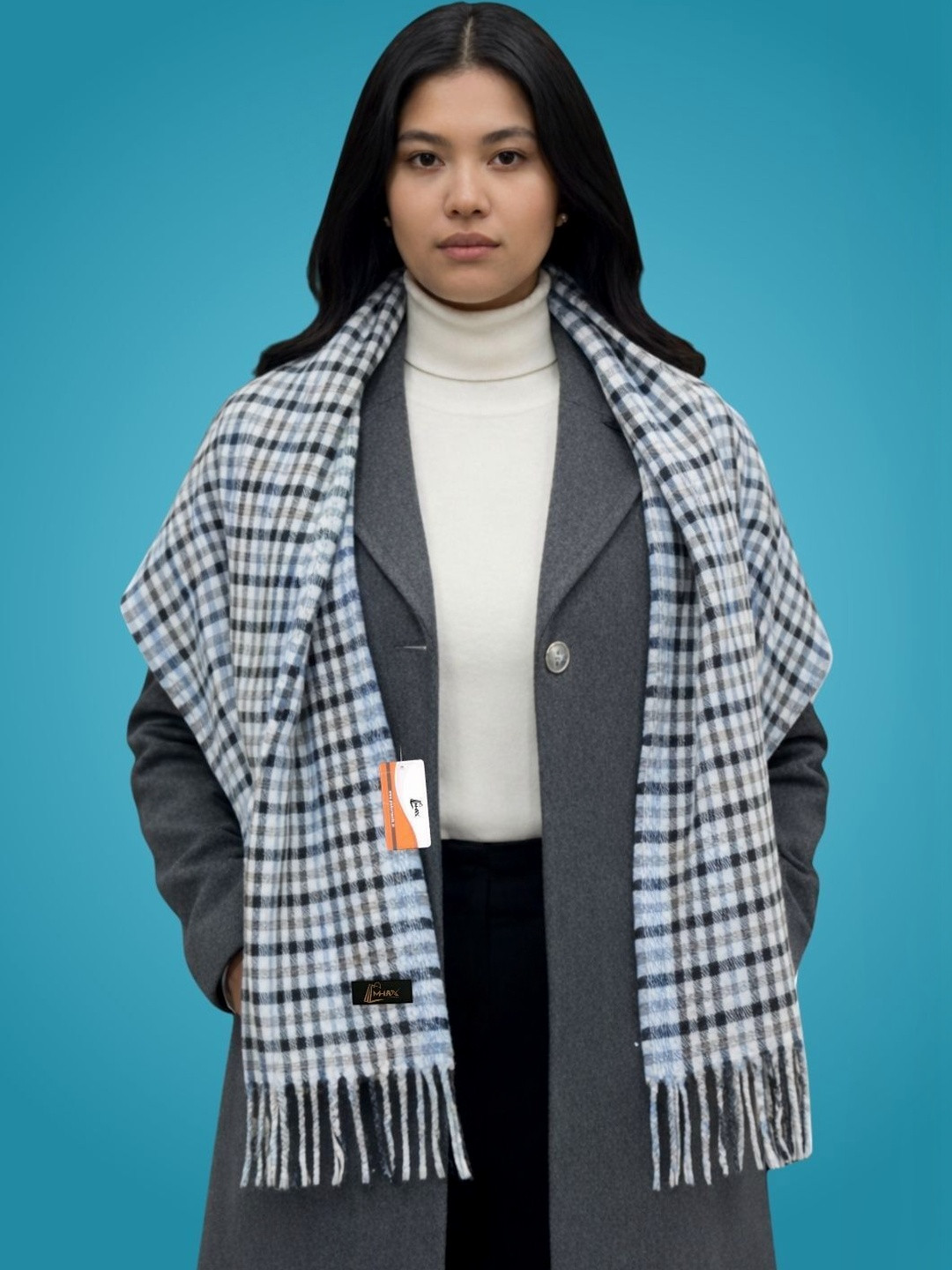 MHAX Women Checked Merino Wool Mufflers