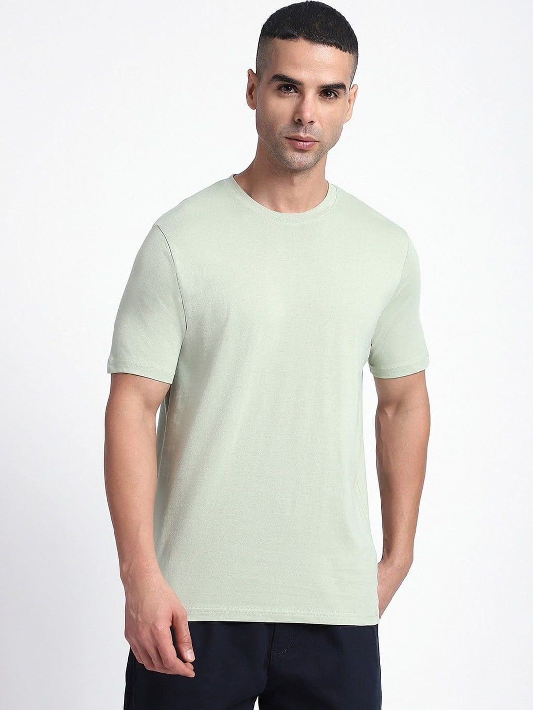 R&B Round Neck Short Sleeves Pure Cotton T-shirt