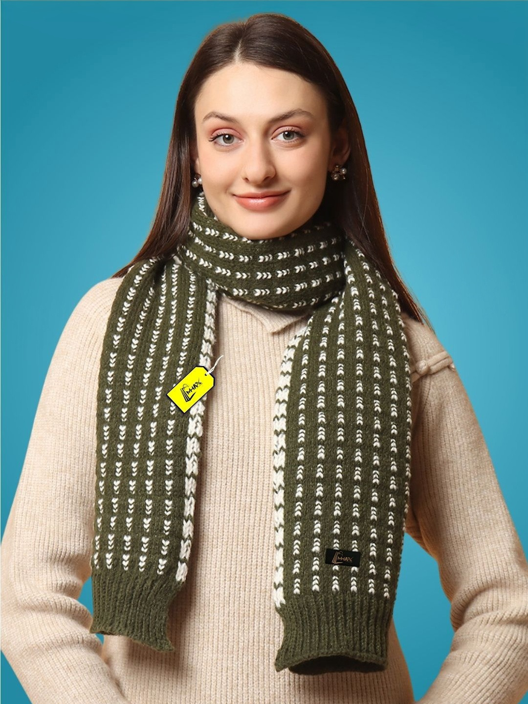 MHAX Women Patterned Merino Wool Mufflers