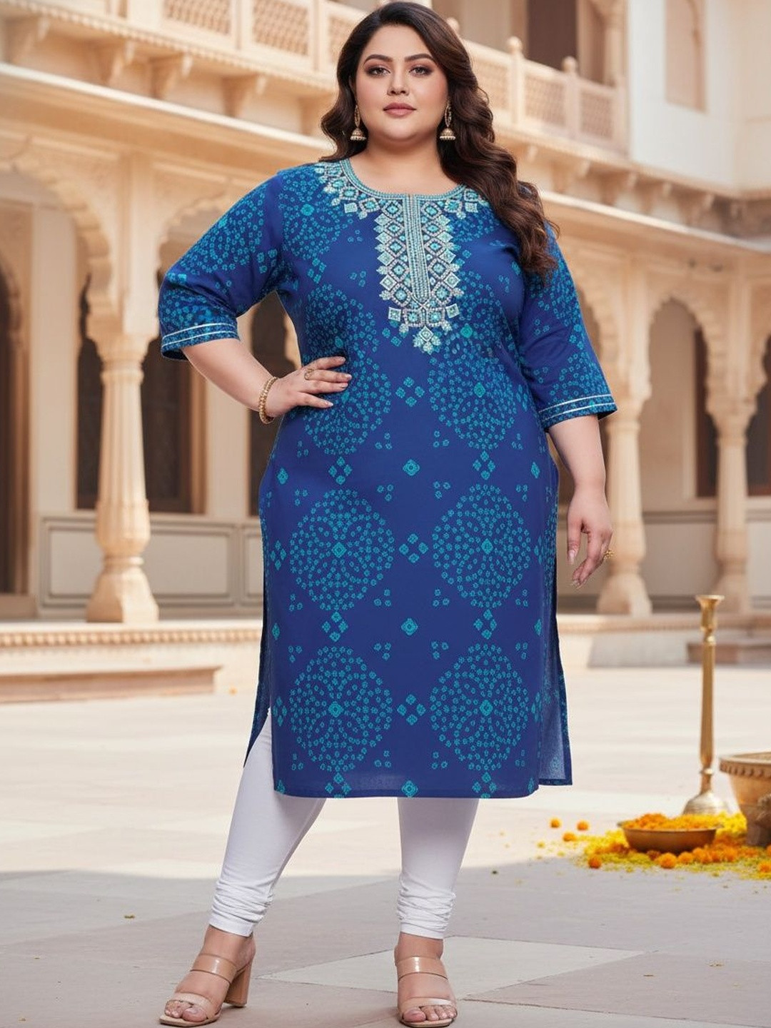 KALINI Women Ethnic Motifs Printed Thread Work Indie Prints Kurta