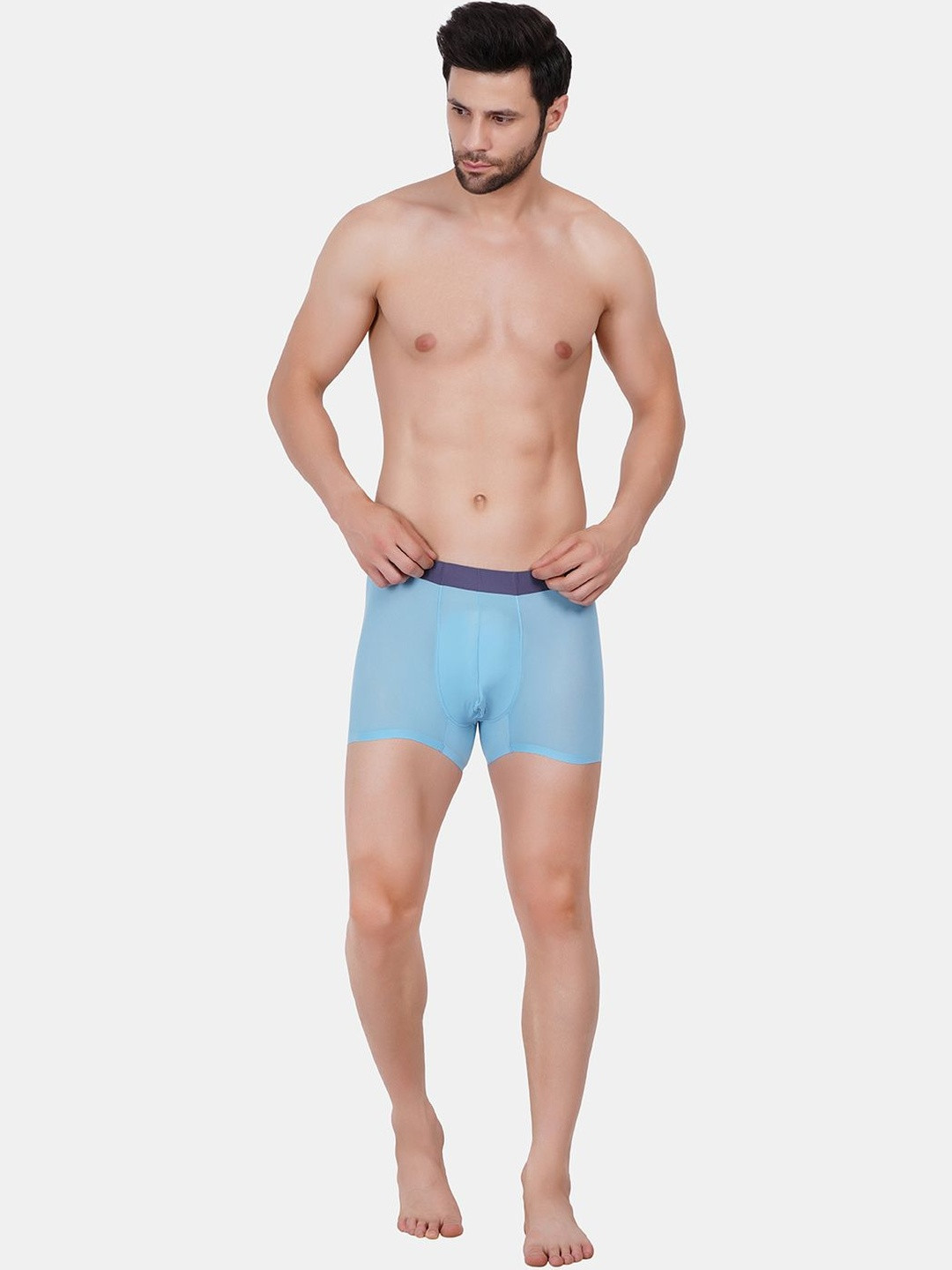 AMOUREUX Men Solid Outer Elasticated Trunk M7085_Sblu_L