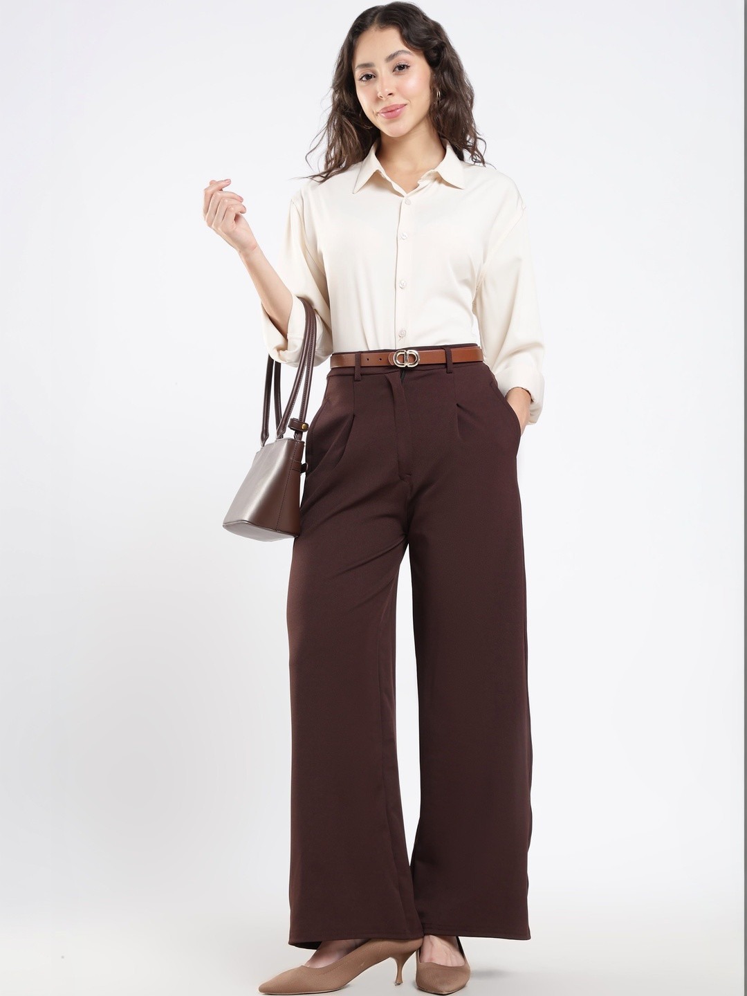 HERE&NOW Women Relaxed Easy Wash Pleated Trousers