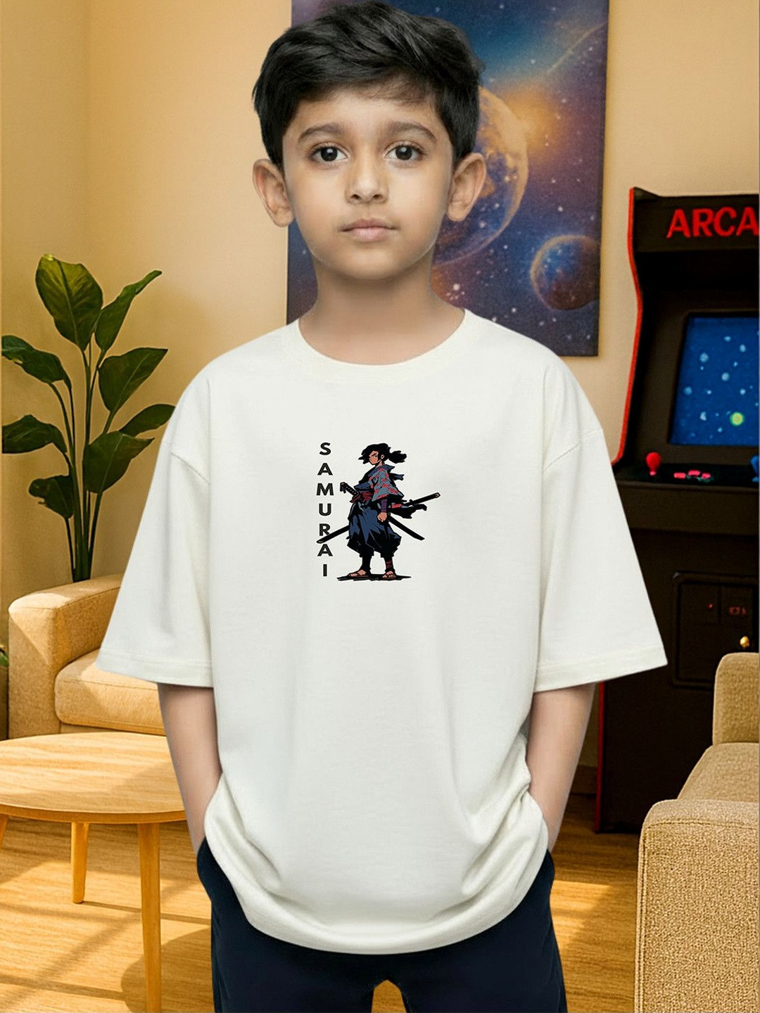 TeeSlix Boys & Girls Oversize Anime Printed Cotton Tshirt