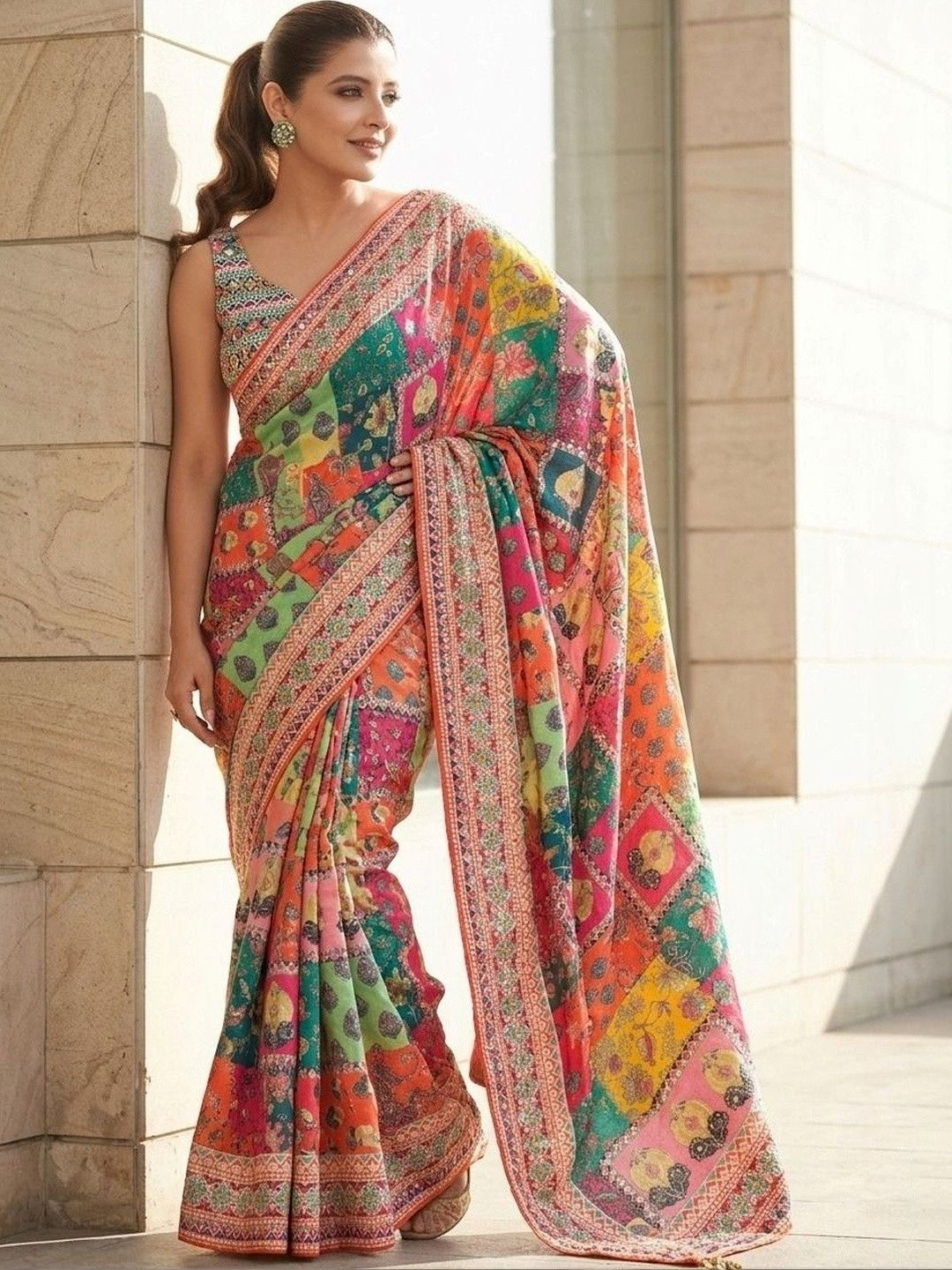 KL9KIDS Ethnic Motifs Sequinned Art Silk Heavy Work Banarasi Saree