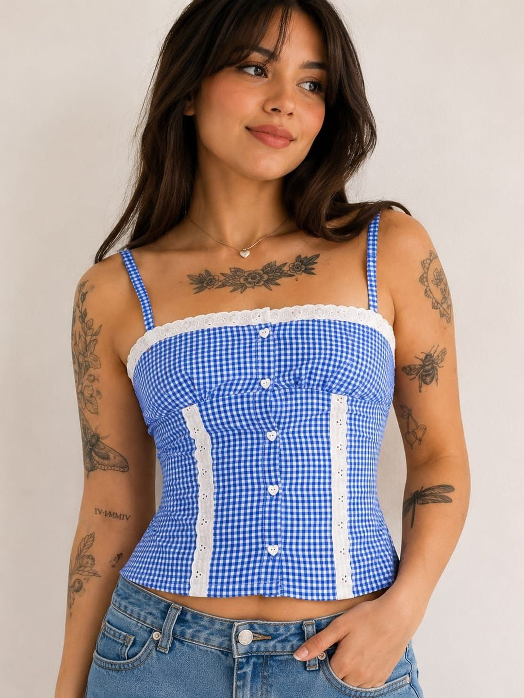 Lush&Loom Lifestyle Checked Ruffles Lace Top