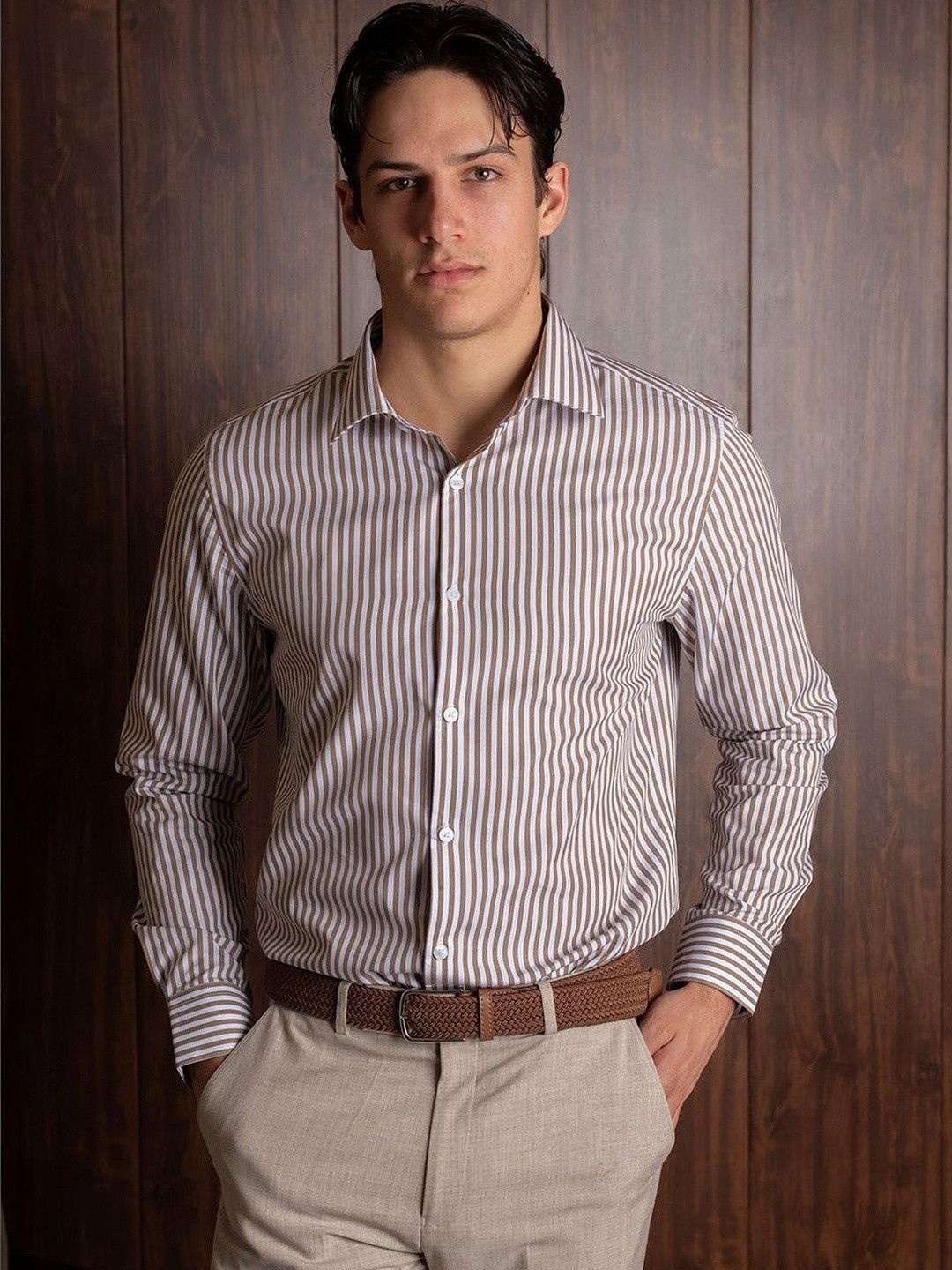 ARISTOBRAT Striped Shirt in Mocha