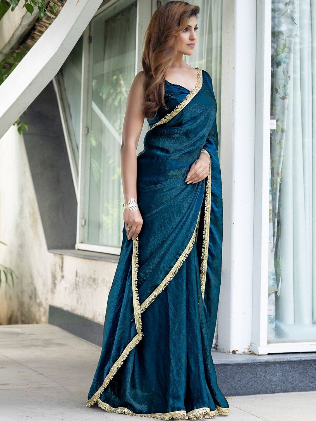 Branzios Woven Design Zari Satin Saree