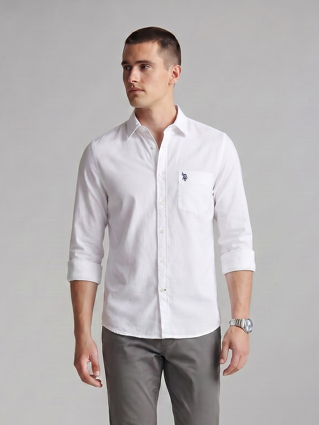U.S. Polo Assn. Self Design Tailored Fit Pure Cotton Casual Shirt