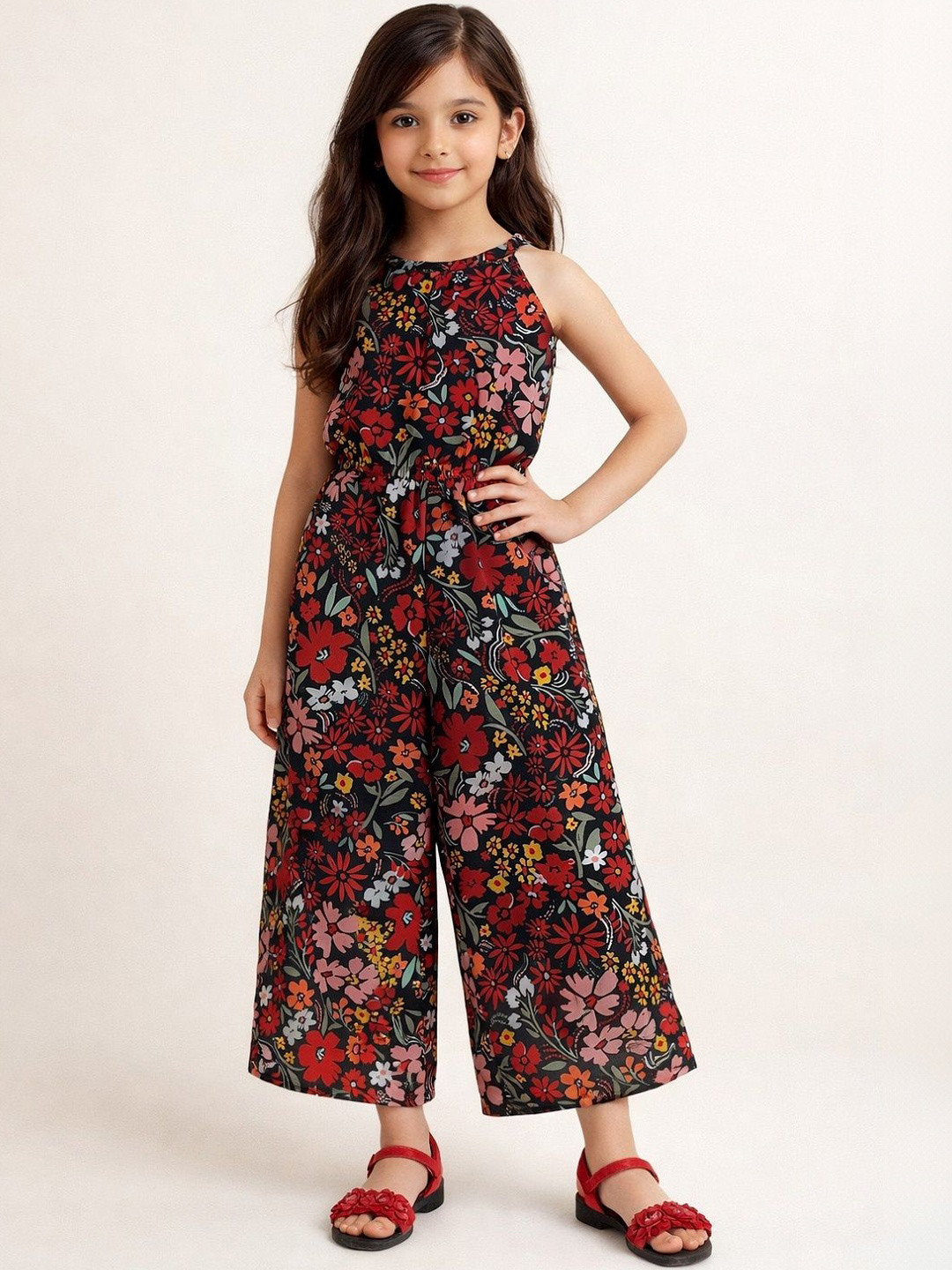 Girls Halter Neck Printed Basic Jumpsuit 7