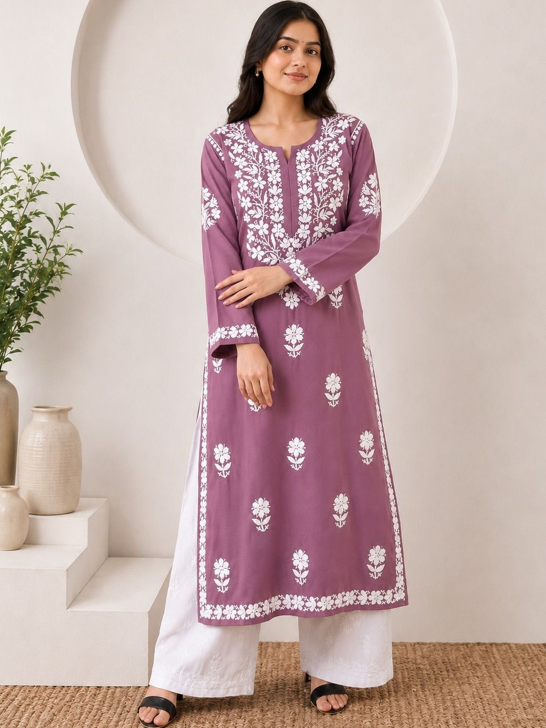 Poshak Chikan Studio Women Ethnic Motifs Embroidered Chikankari Kurta