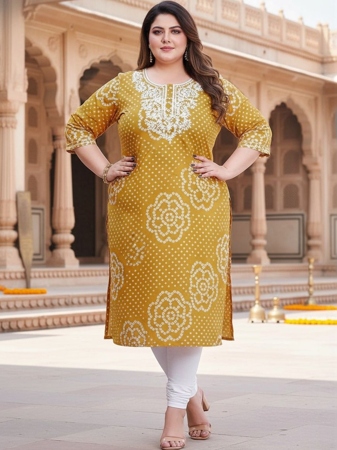KALINI Women Ethnic Motifs Printed Thread Work Indie Prints Kurta