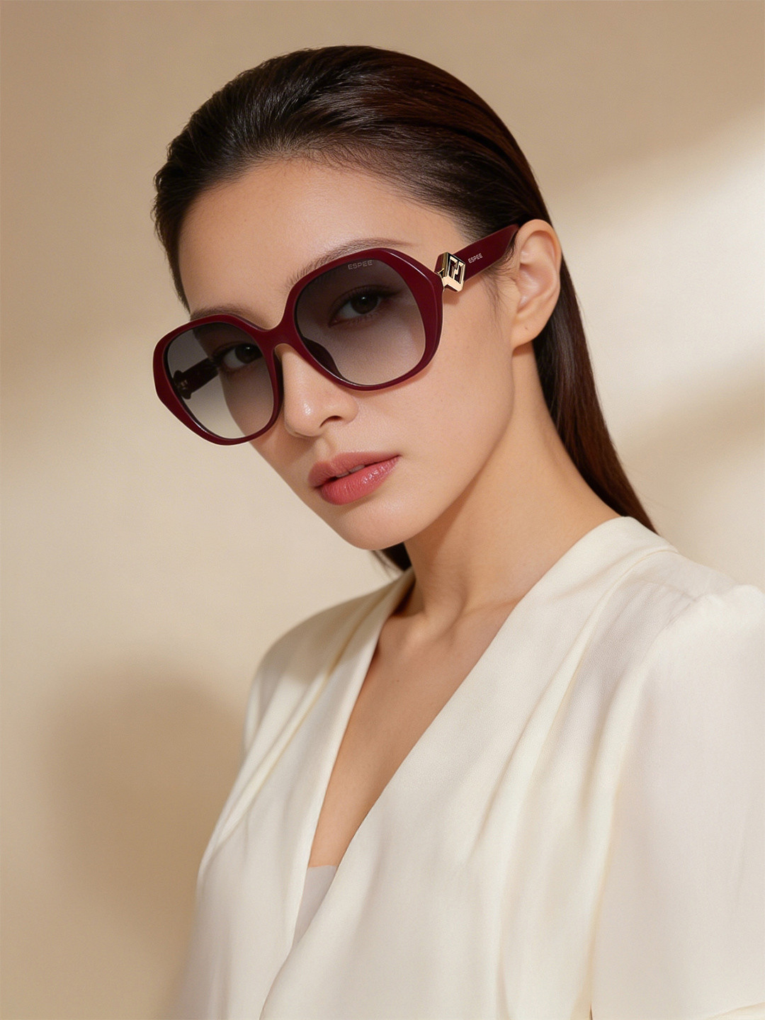 Espee Women Grey Lens and Burgundy Butterfly Full Rim Sunglasses with UV Protection