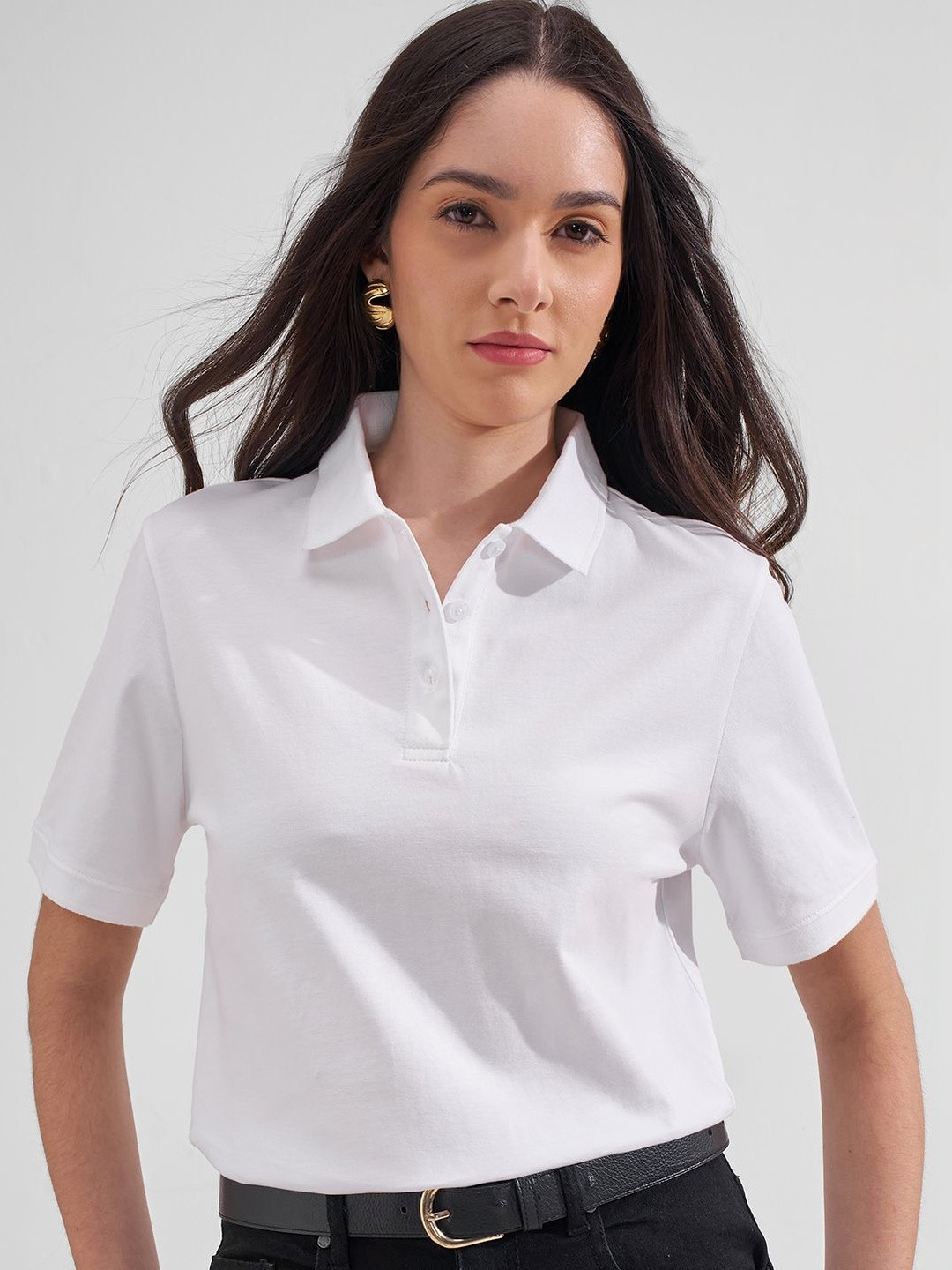 Tokyo Talkies Women Polo Collar T-shirt