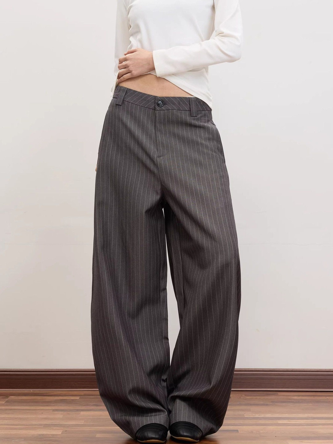 ANDREW HILL Men Striped Mid-Rise Easy Wash Trousers - Image 1