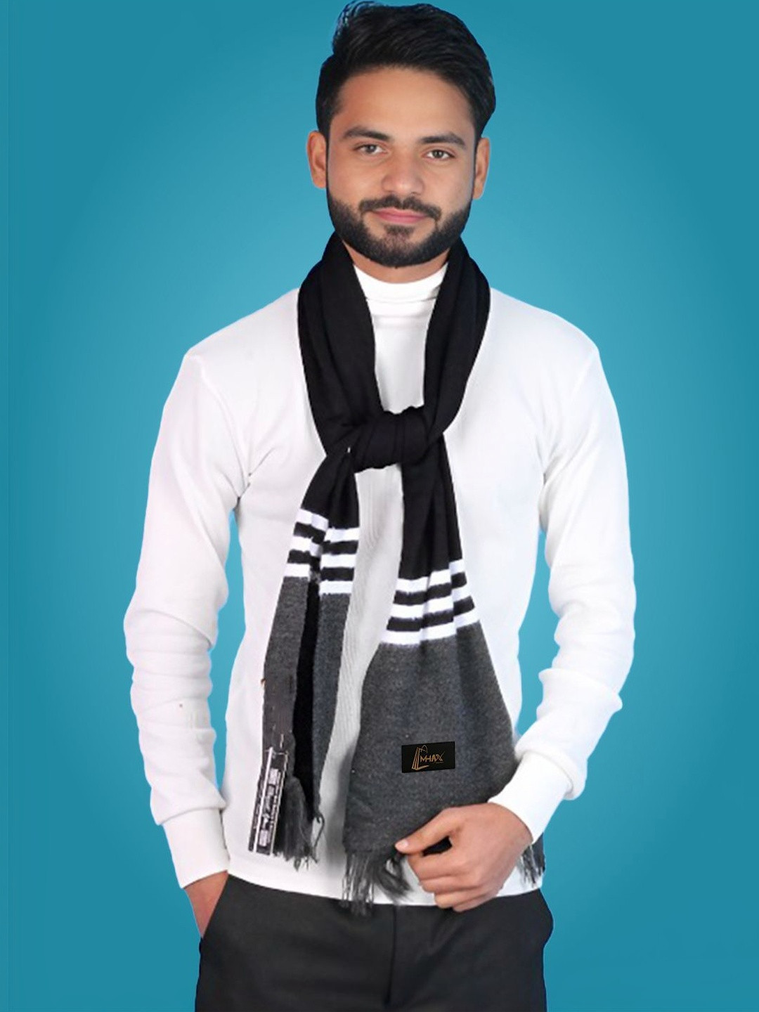 MHAX Men Striped Merino Wool Mufflers