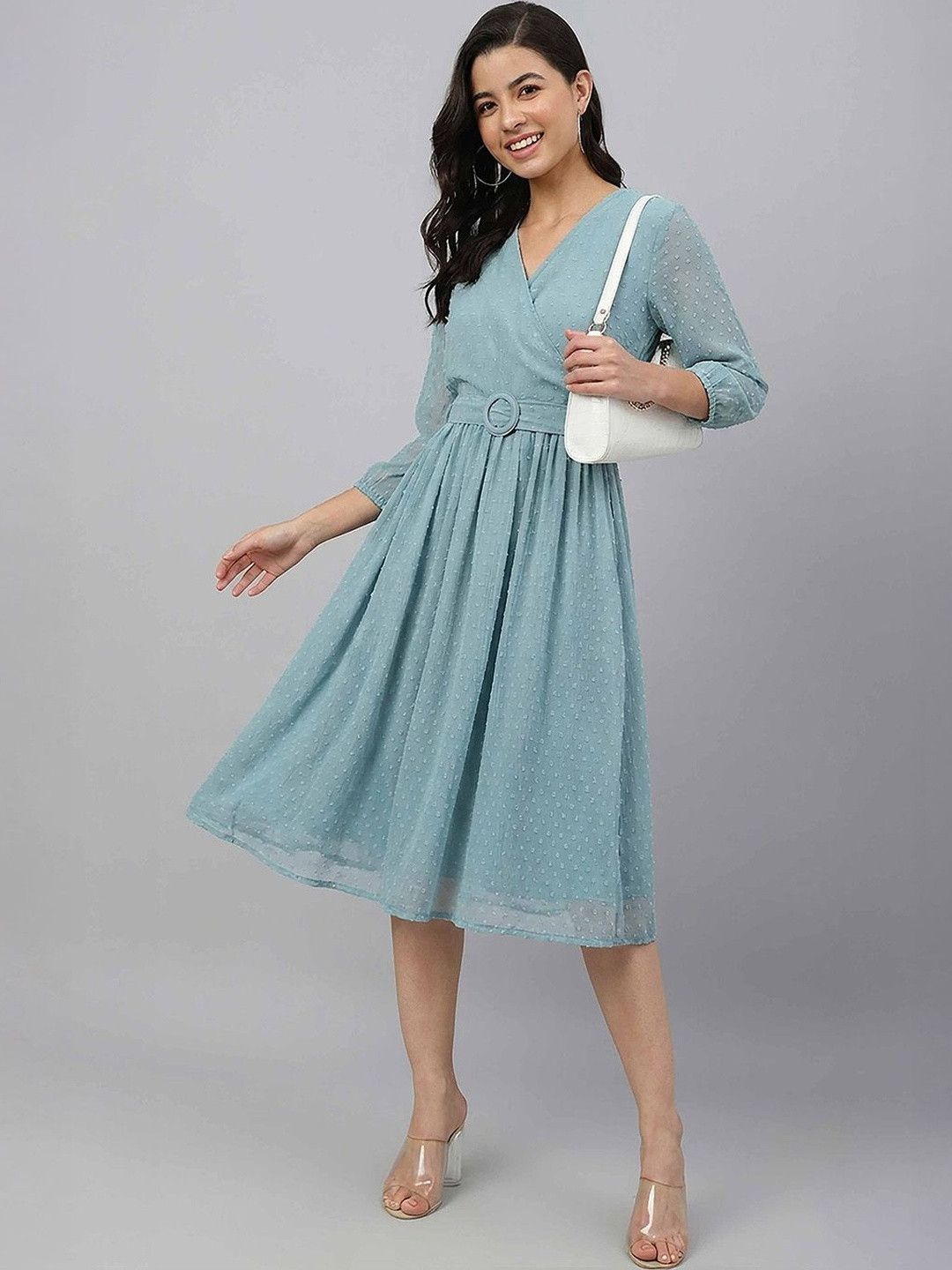 Janasya Chiffon Fit & Flare Midi Dress