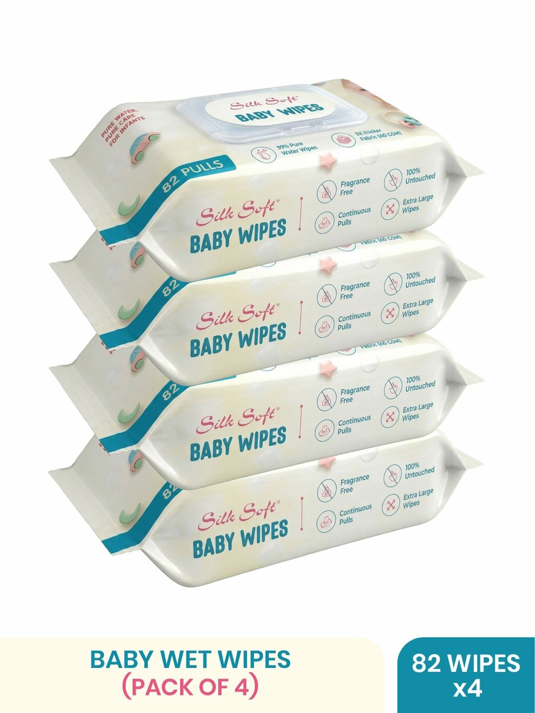 Silk Soft Set Of 4 Ultragentle Baby Wet Wipes - 82 Pcs Each