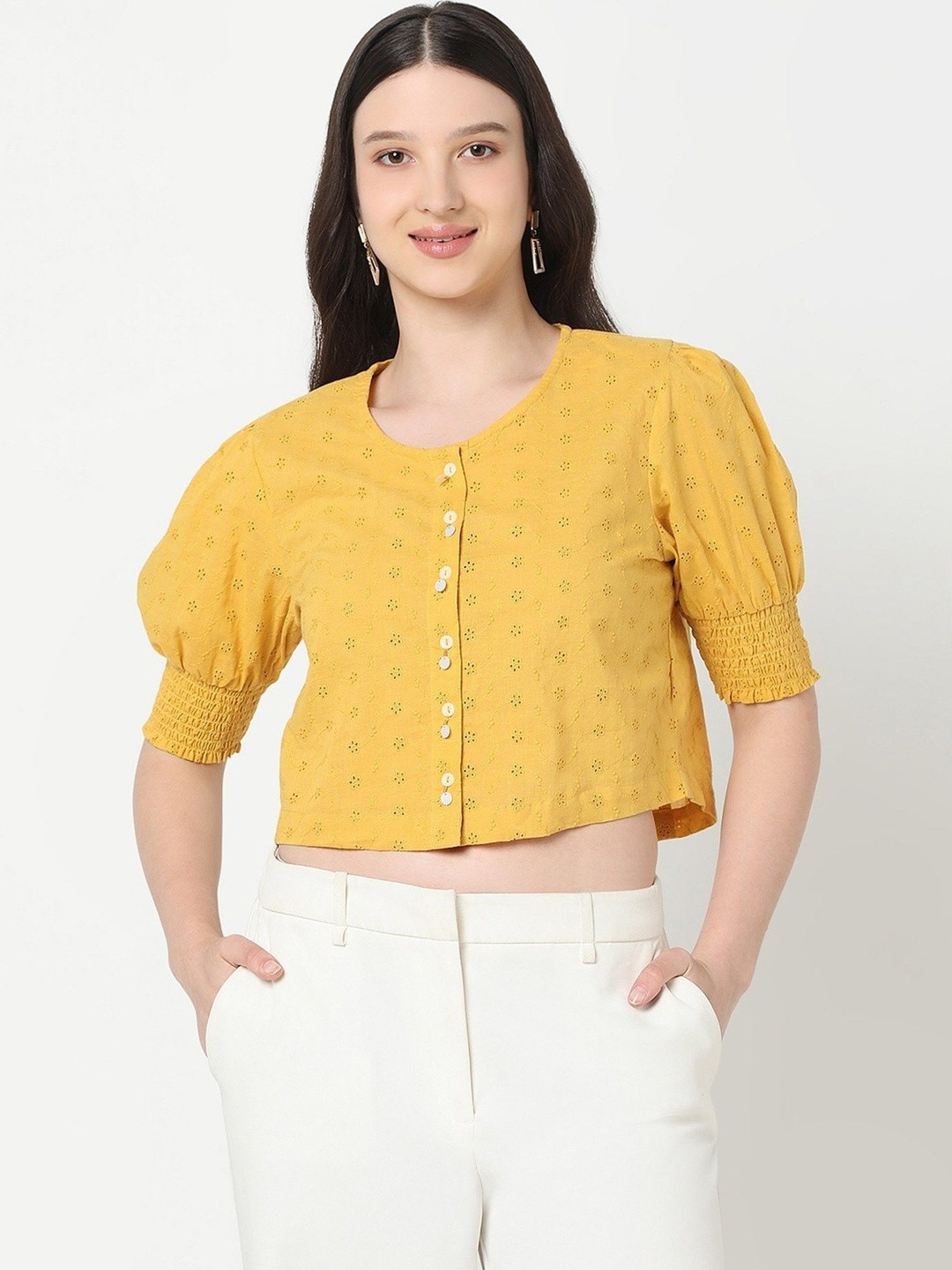 R&B Puff Sleeve Cotton Crop Top