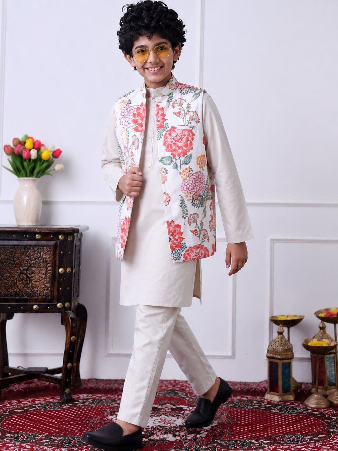 House of Pataudi Boys Regular Pure Cotton Kurta with Trousers