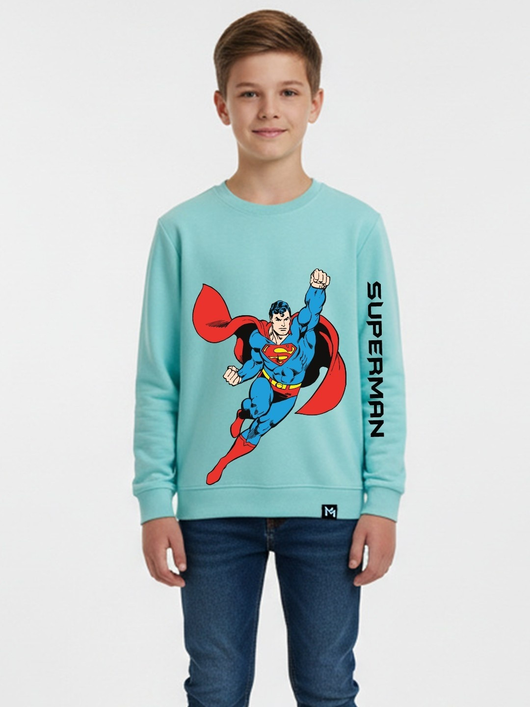 YK X Minute Mirth Boys Superman Printed Fleece Sweatshirt