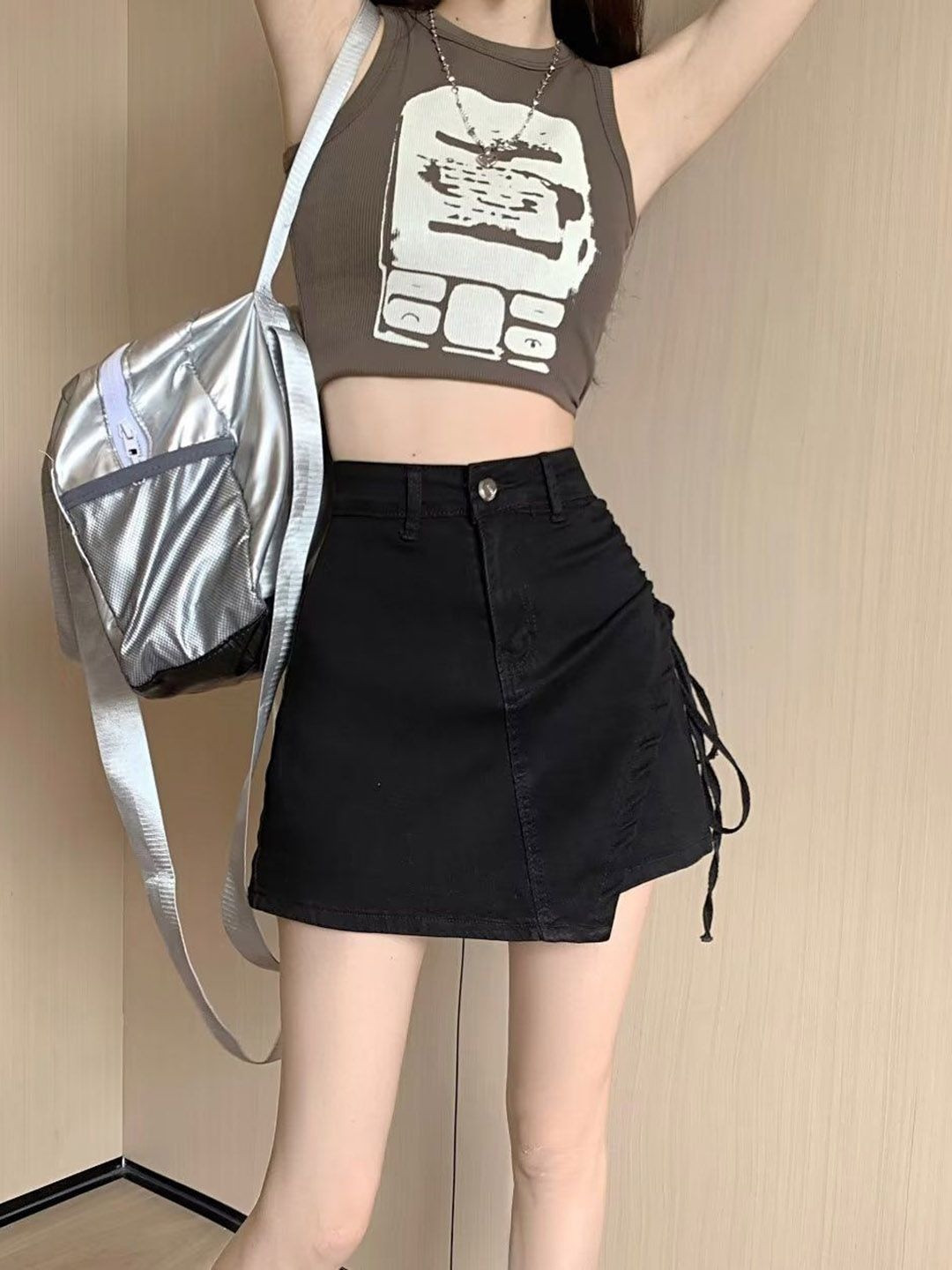 StyleCast Women Denim Ruched Mini A-Line Skirt