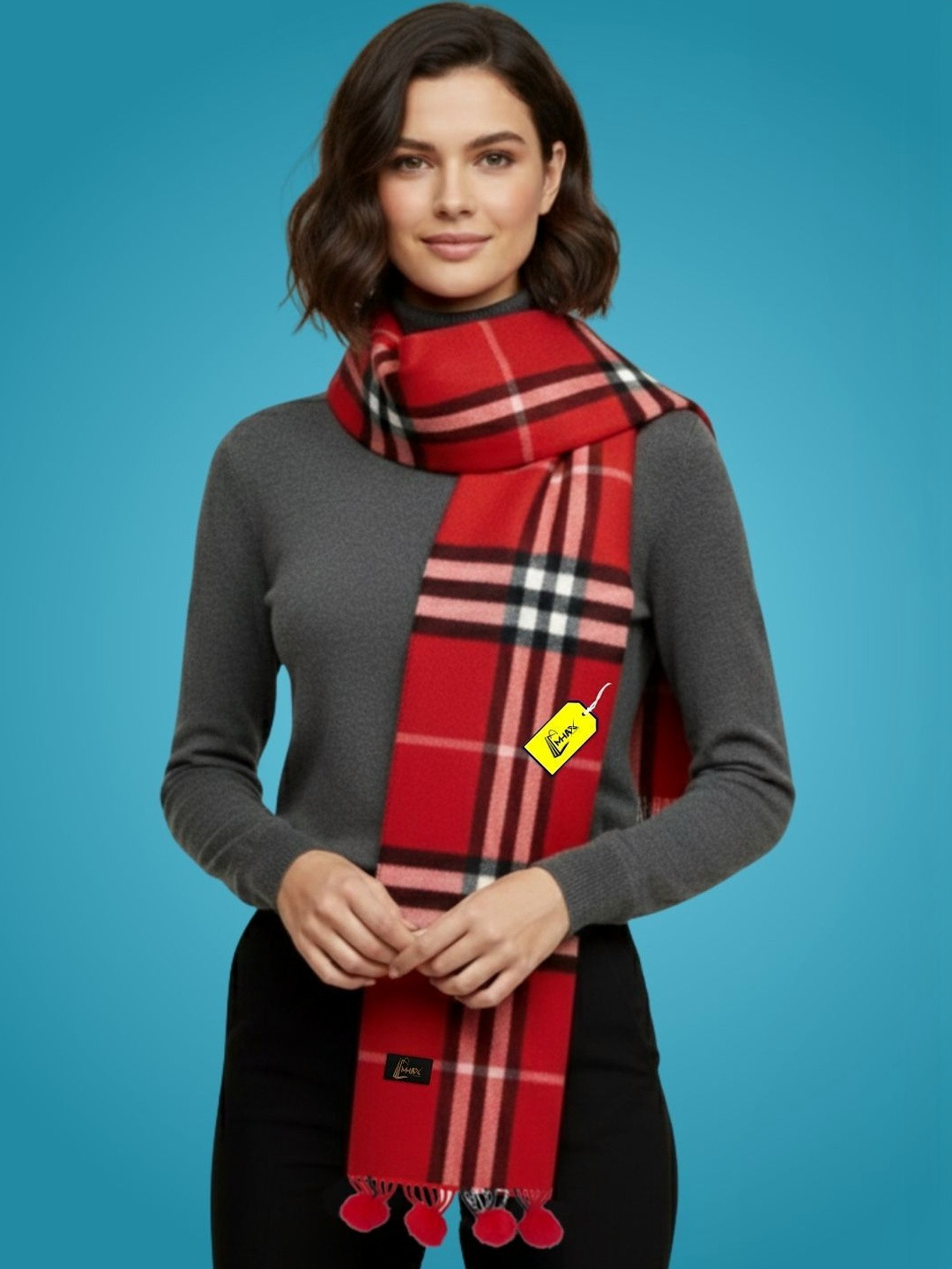 MHAX Women Checked Merino Wool Mufflers