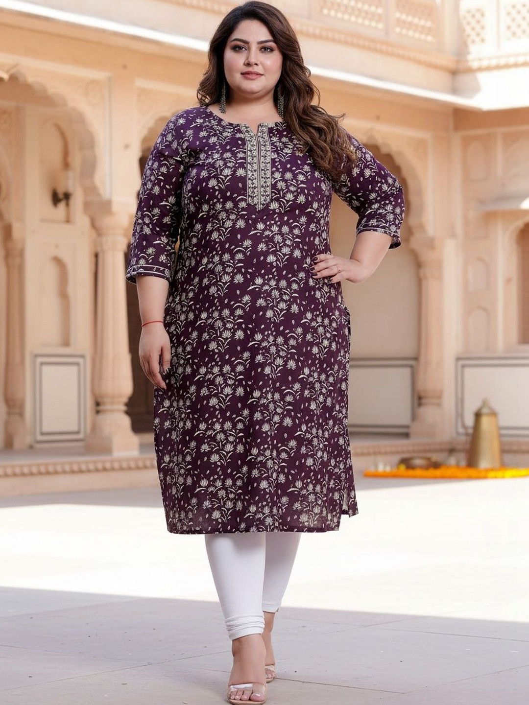 KALINI Women Floral Printed Thread Work Indie Prints Kurta