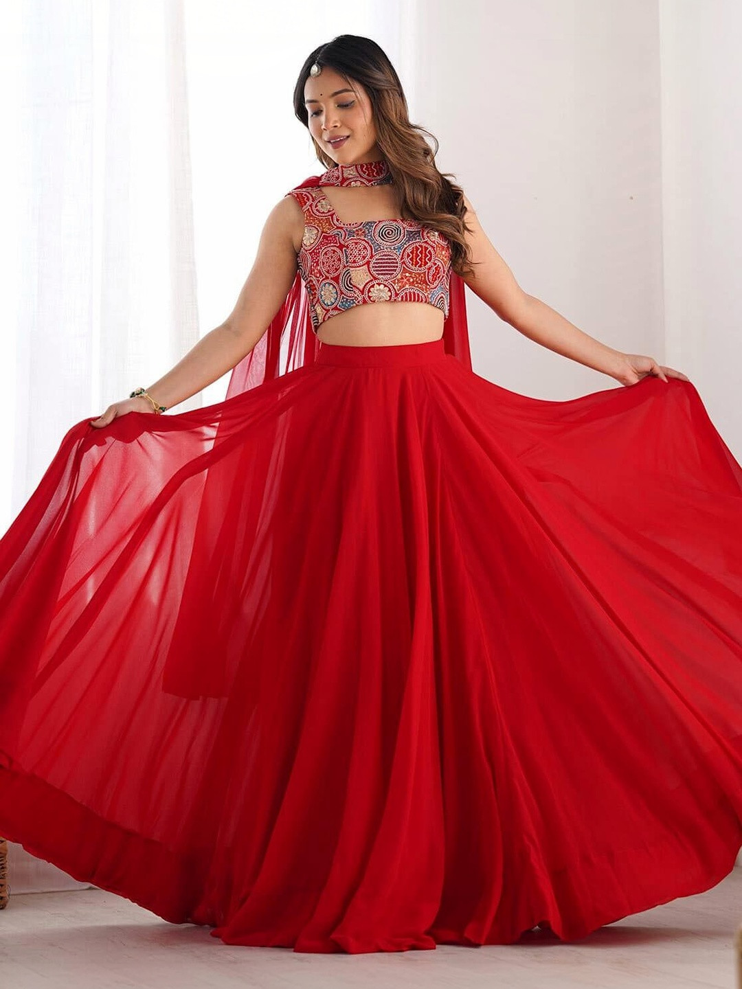 KRYSAL Embellished Thread Work Ready to Wear Lehenga & Blouse With Dupatta